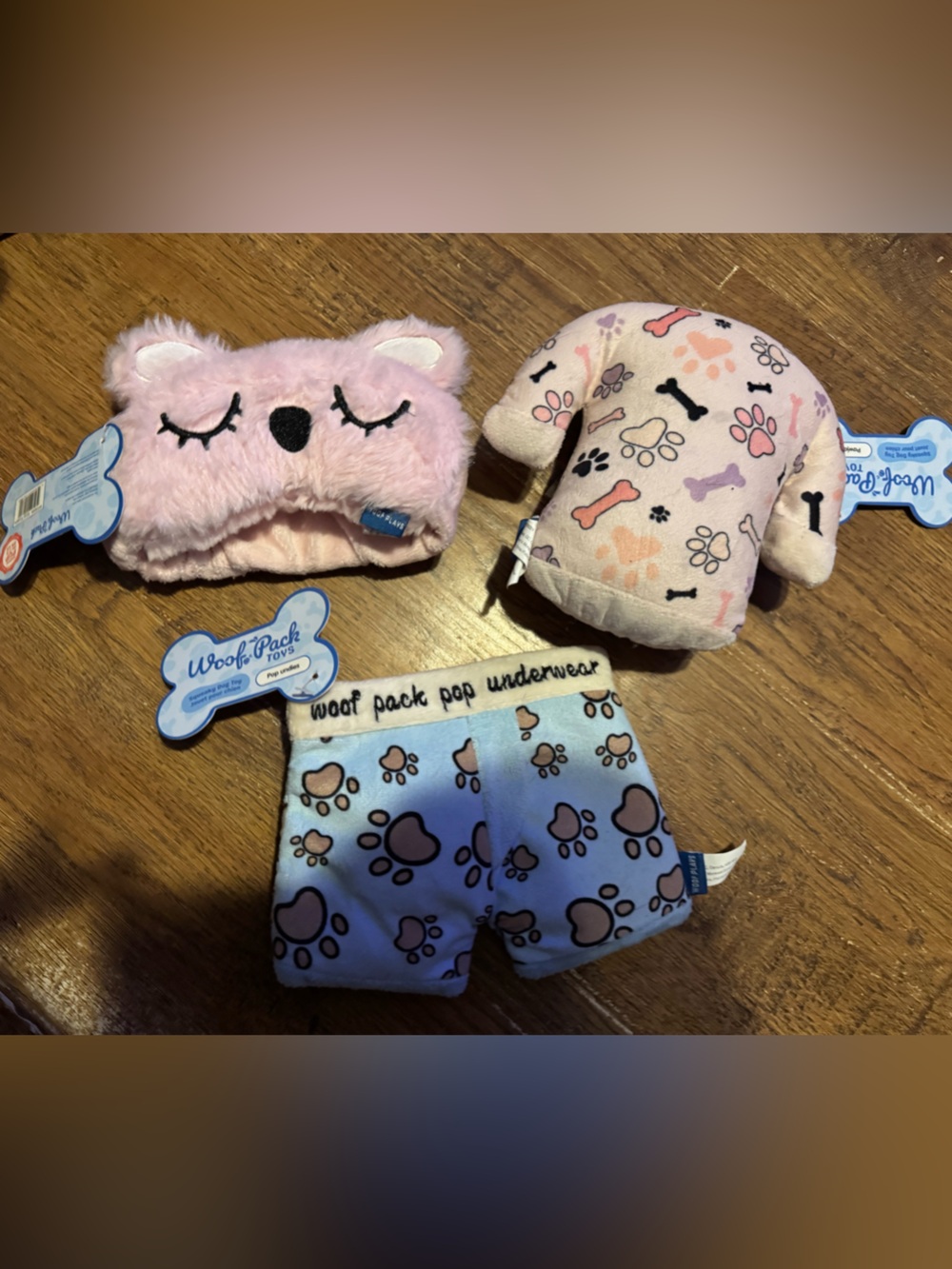 Woof pack Dog toy laundry pack boxers, sleep mask, pawjama shirt all NEW BARK